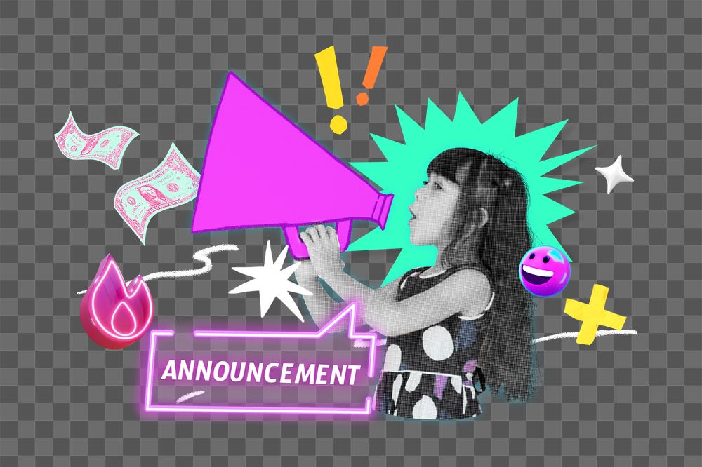 Announcement png element, editable collage remix