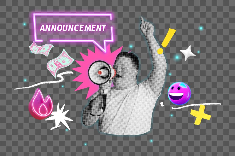 Announcement png element, editable collage remix