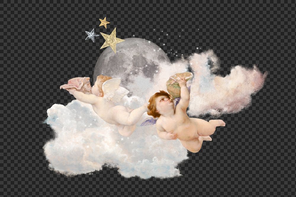 Aesthetic flying cupids png, vintage editable collage art. Remixed by rawpixel.