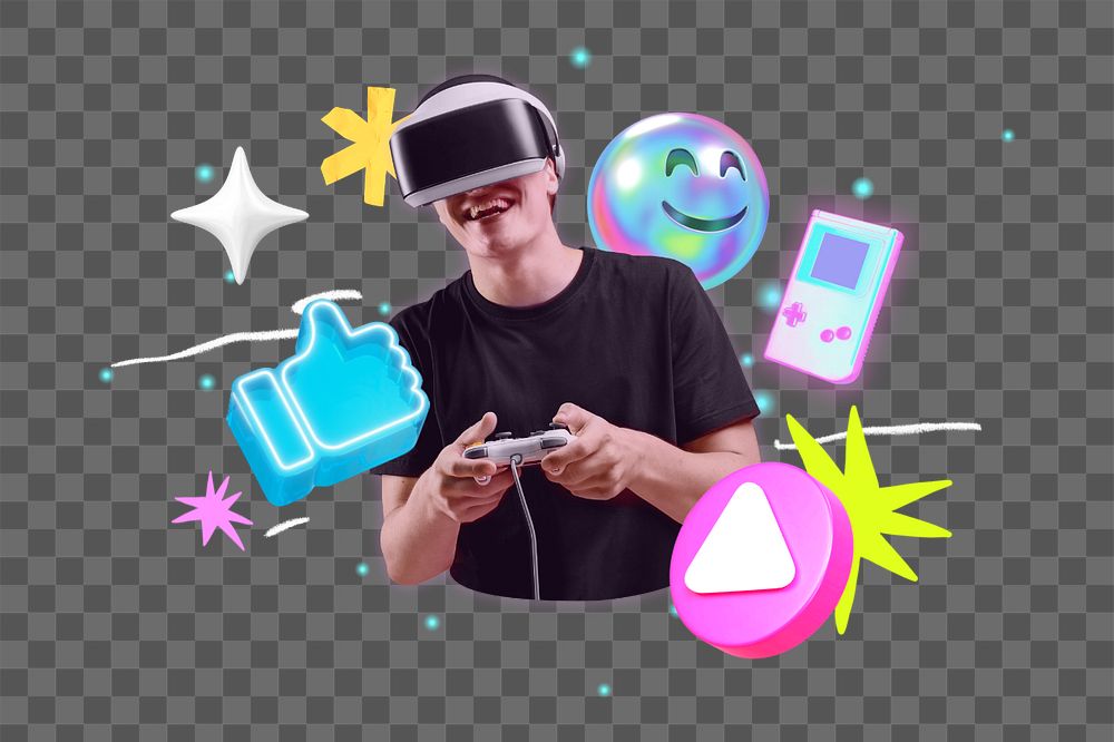 VR game png element, editable collage remix