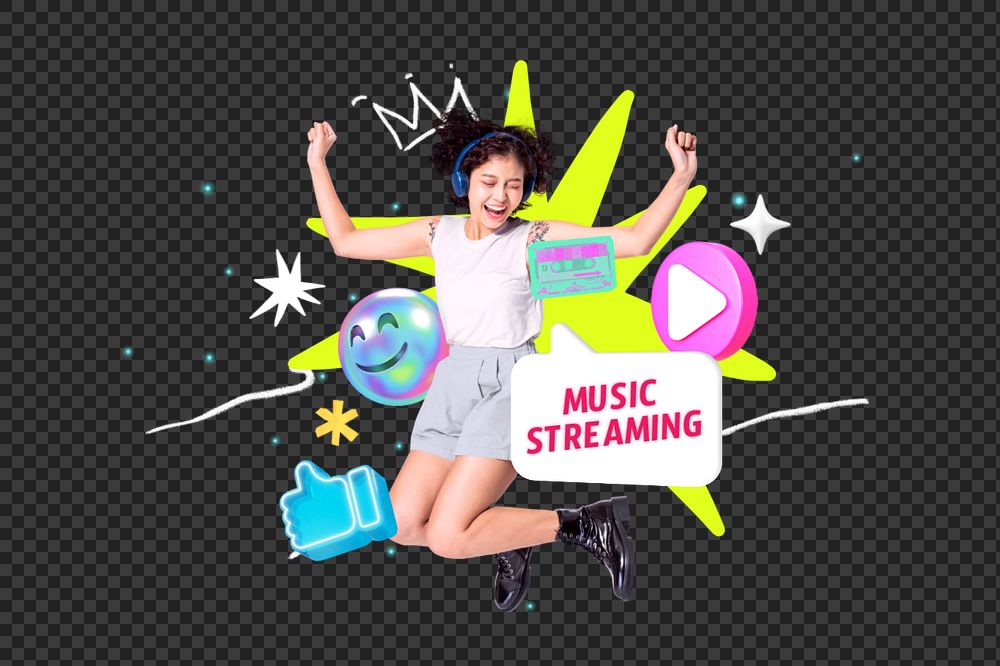Music streaming png element, editable collage remix