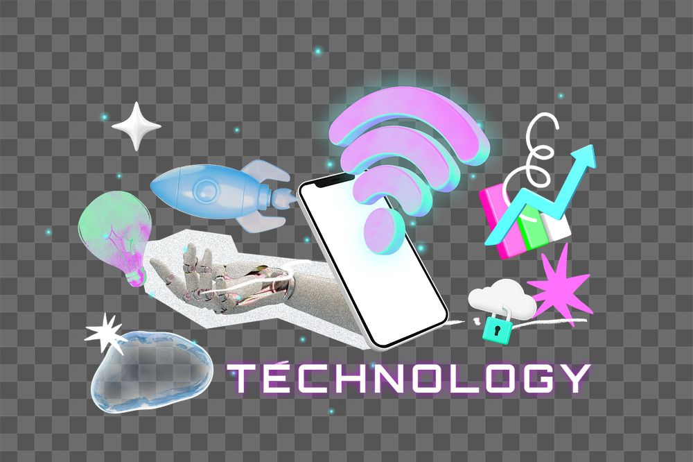 Wireless technology png element, editable collage remix