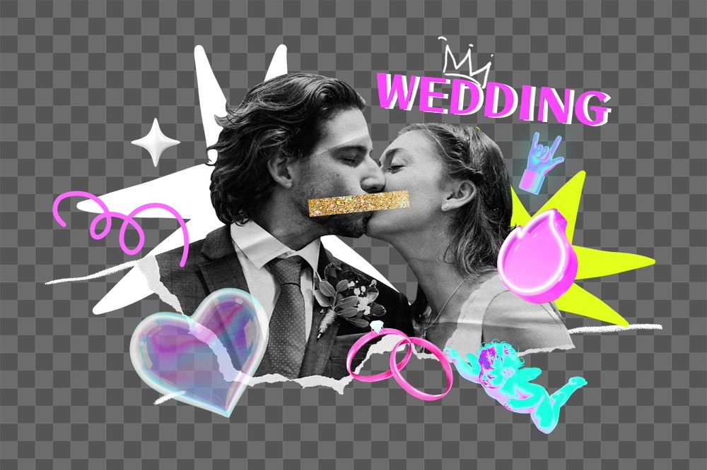 Wedding png element, editable collage remix