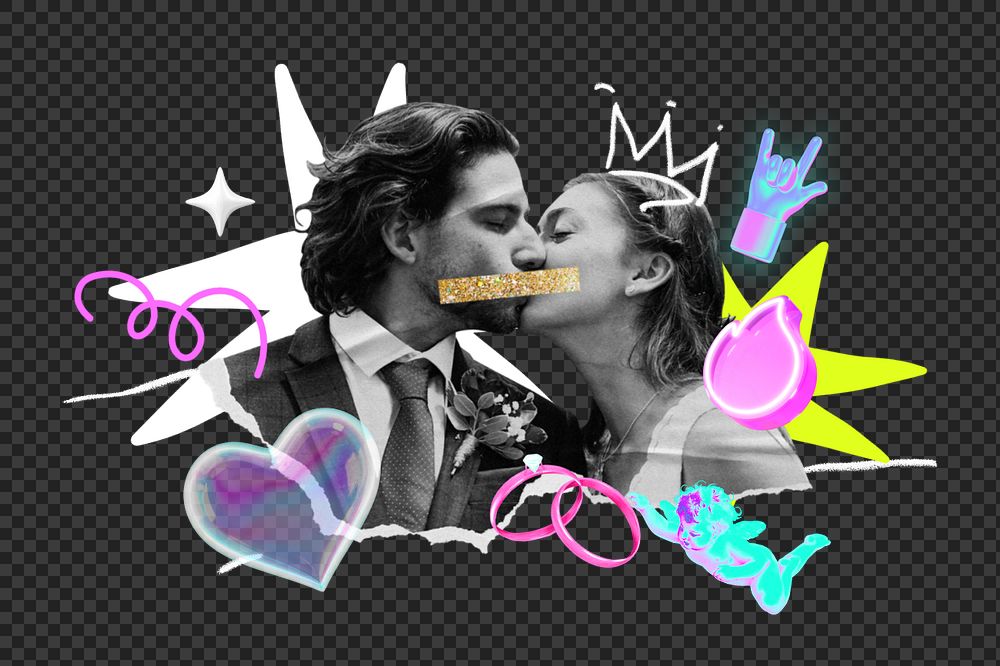 Newlywed png element, editable collage remix