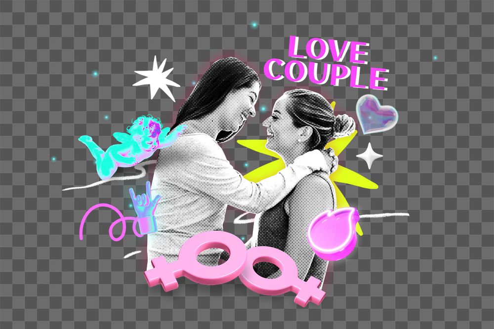 Love couple png element, editable collage remix