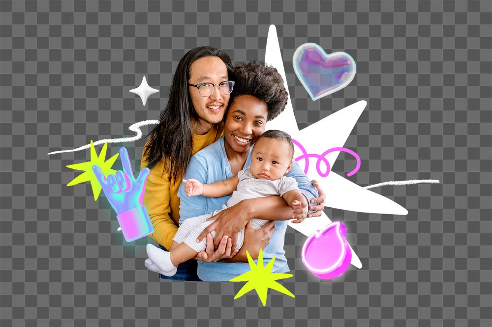 Diverse family png element, editable collage remix