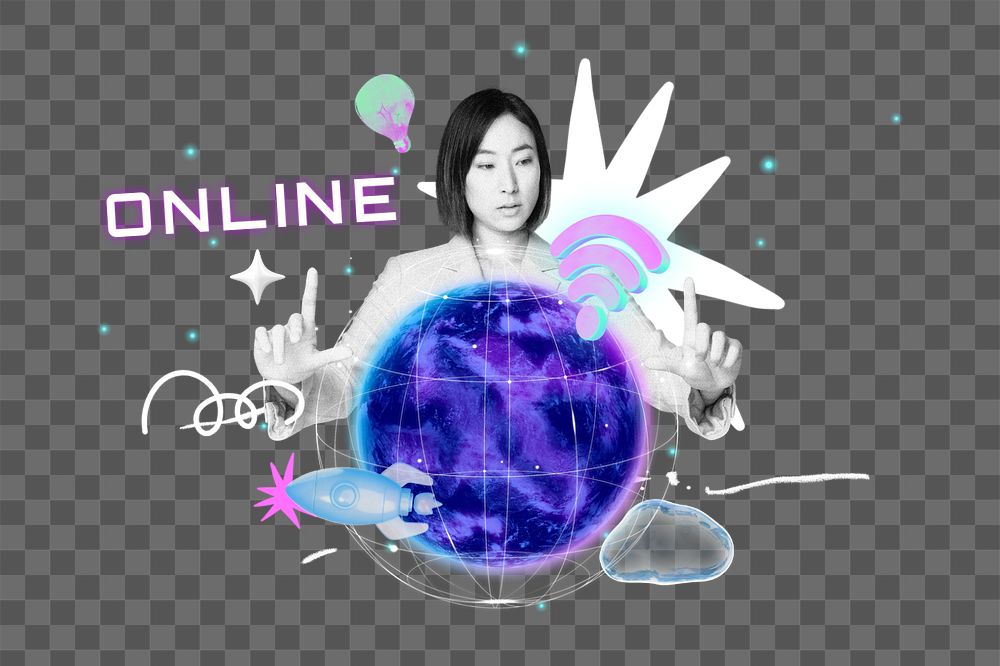 Online network png element, editable collage remix