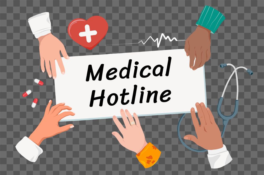 Medical hotline diverse hands png, health & wellness editable remix