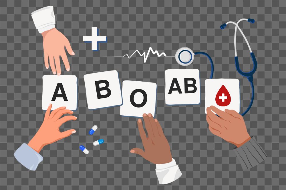 Blood types diverse hands png, health & wellness editable remix