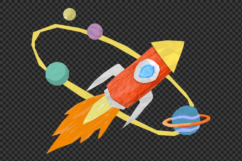 Launching rocket, aesthetic galaxy paper craft collage, editable design