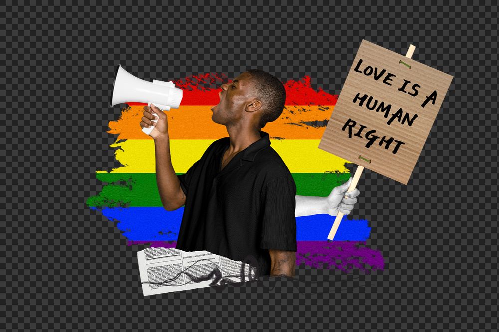PNG element love is human right, LGBT pride photo collage, editable design