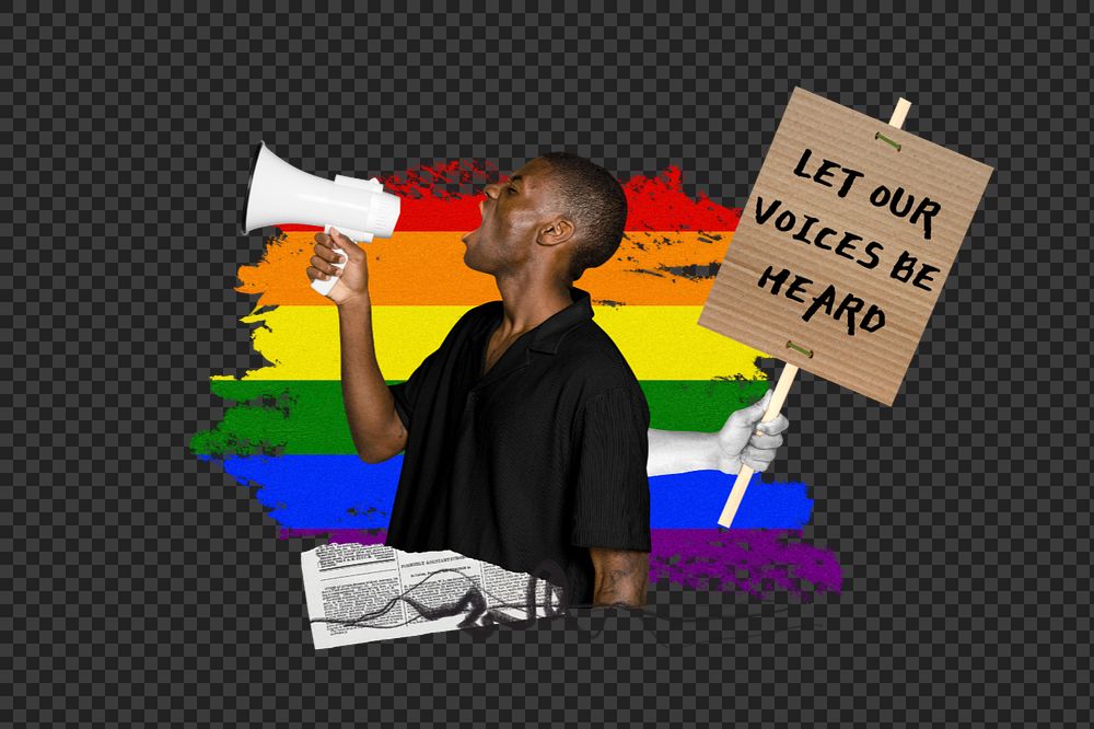 PNG element let our voices be heard, LGBT pride photo collage, editable design