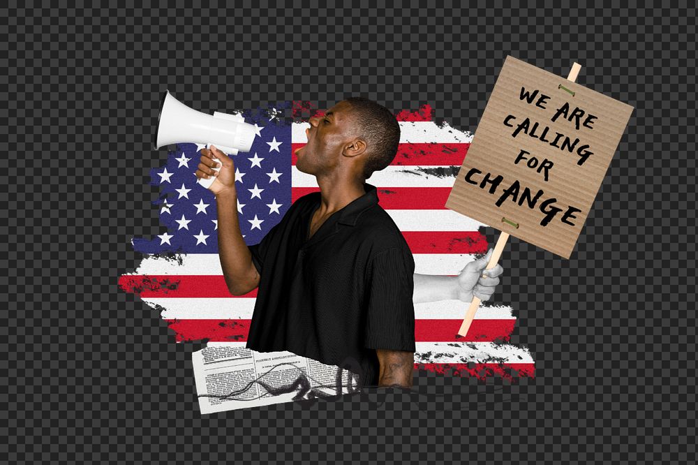 PNG element calling for change, protest activism photo collage, editable design