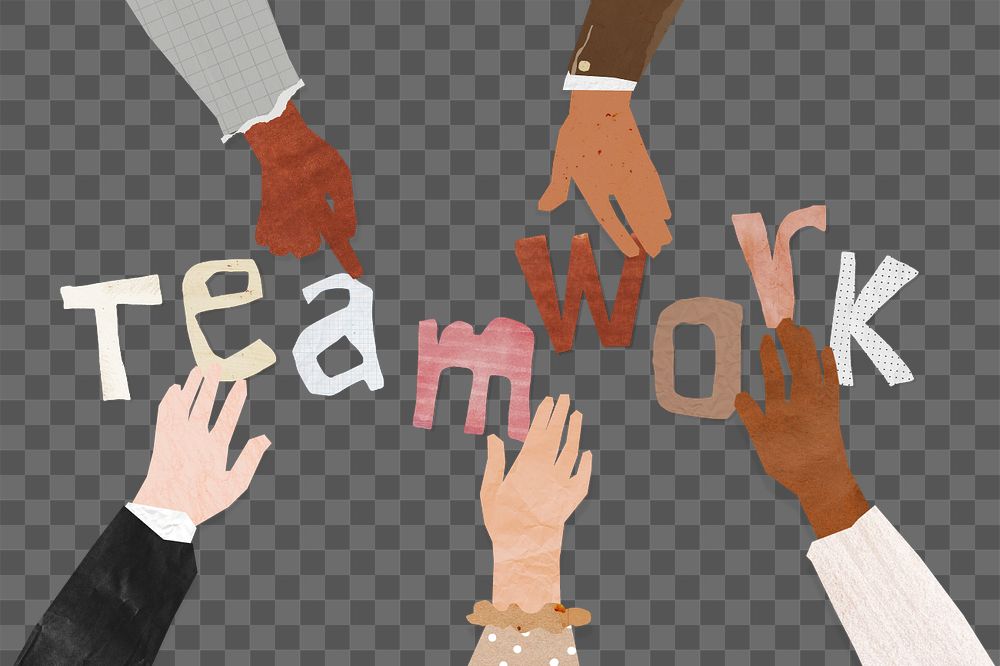 Teamwork word, paper diverse hands united collage, editable design