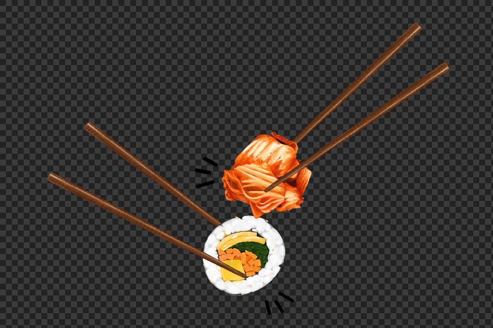 Kimbap & Kimchi, Korean food png illustration, editable design