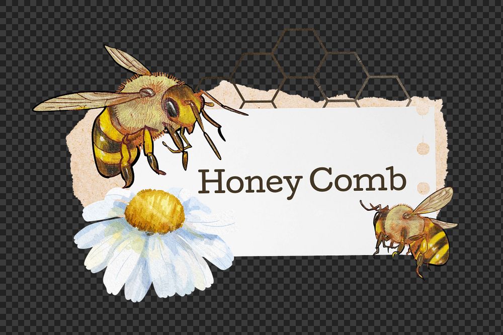 Honey comb, bees and flower paper remix, editable design