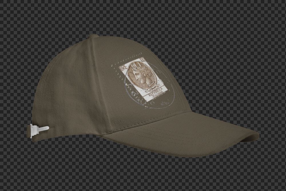 Brown baseball cap mockup, printed vintage design