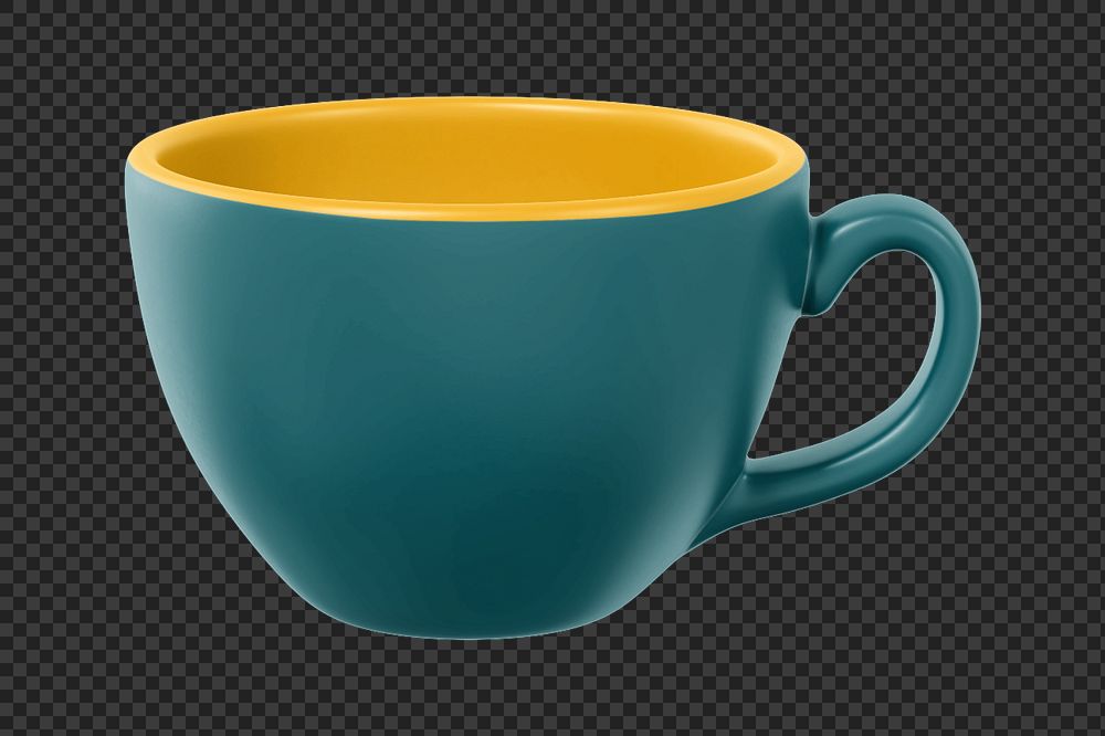 Ceramic coffee cup mockup, teal design