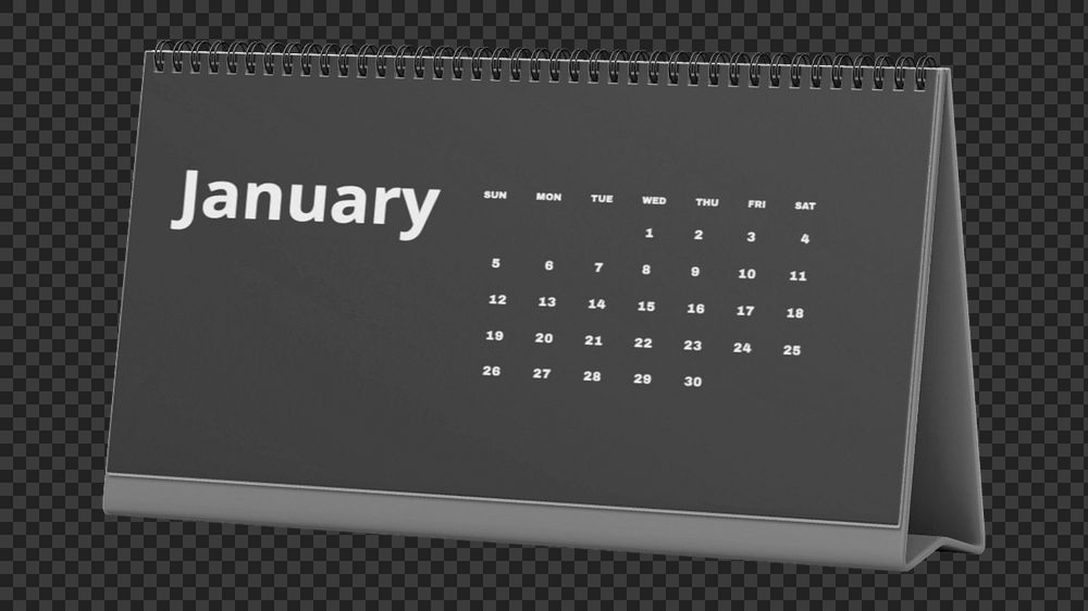 Desk calendar mockup, black 3D design 