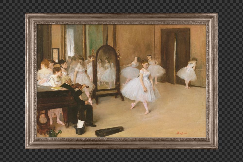 Bronze picture frame mockup element, Edgar Degas' The Dance Class remixed by rawpixel