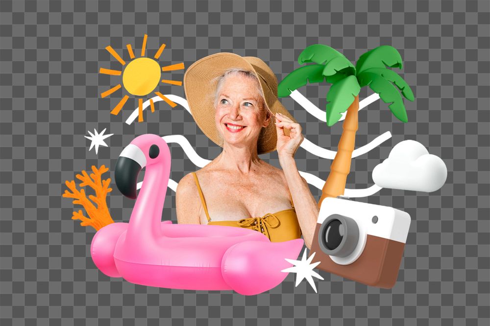 Beach ready woman element group, editable 3D remix