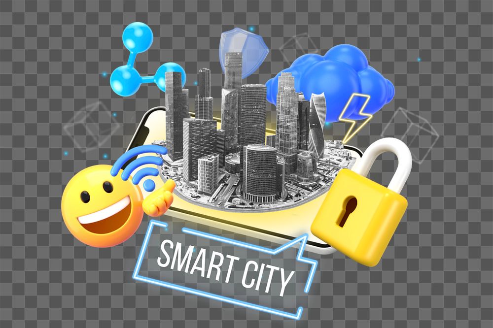 Smart city, editable word, 3D remix