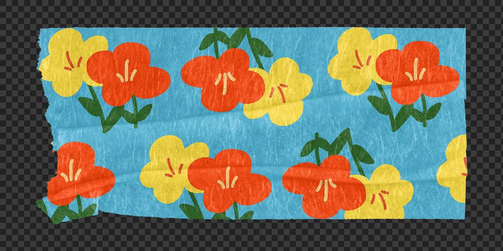 Washi tape png mockup element, flower pattern transparent background