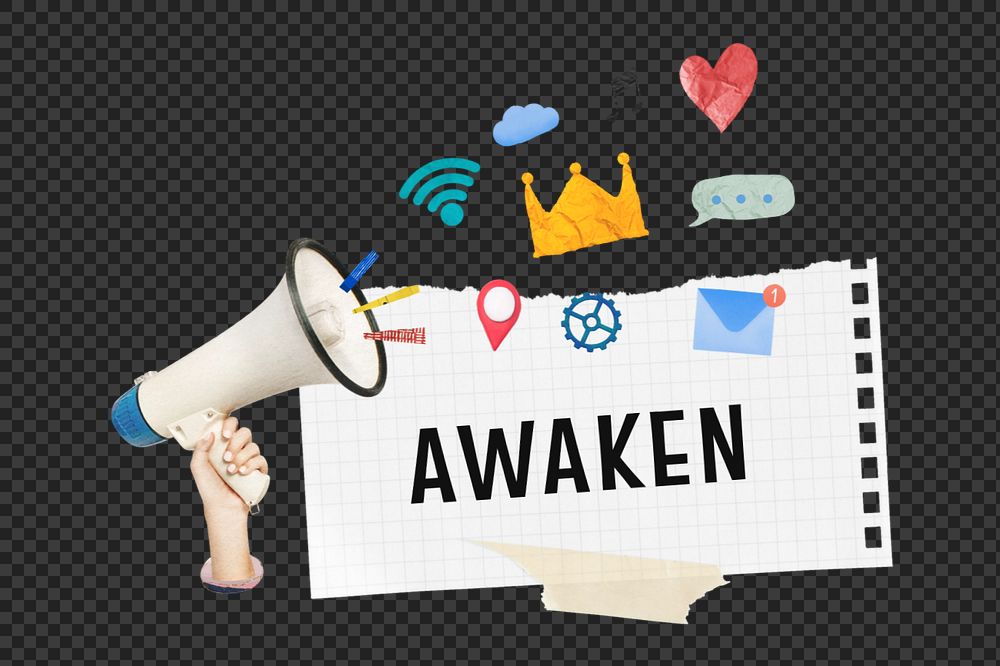 Awaken ripped paper element png, editable digital marketing collage remix design