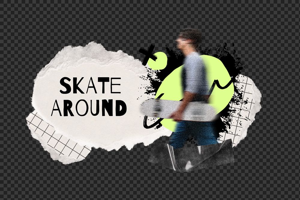 Skate around note element png, editable ripped paper collage remix design