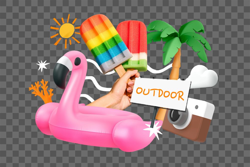 Summer outdoor activities, editable word 3D remix