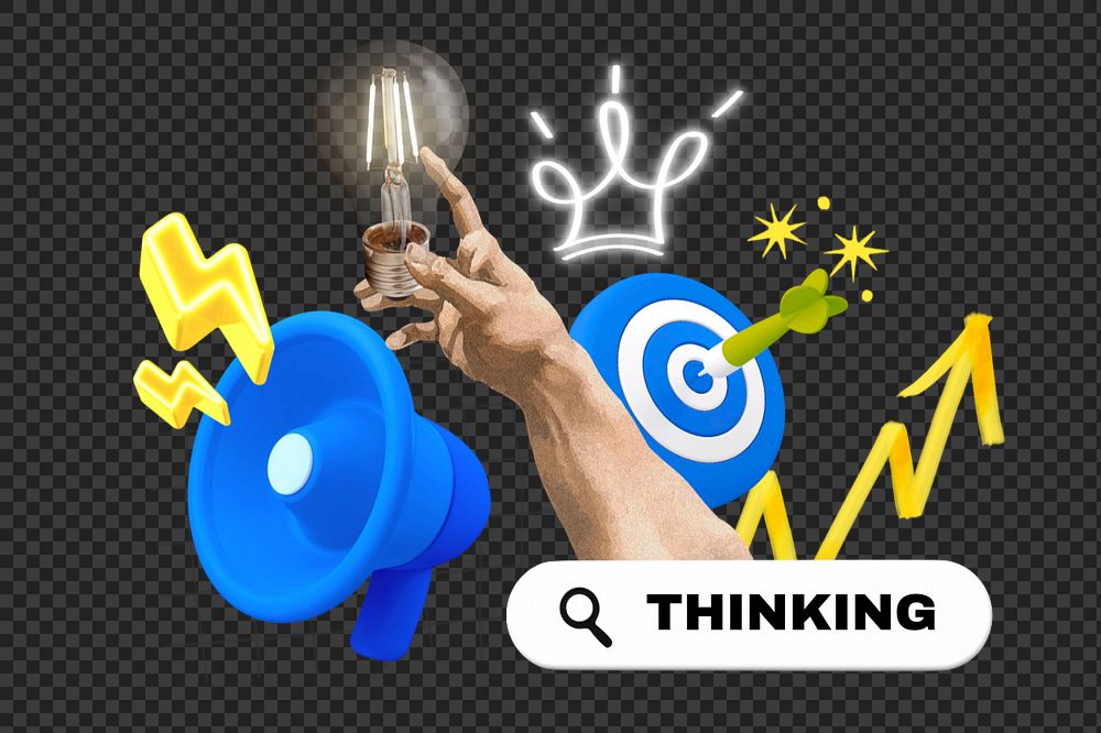 Thinking, editable business word 3D remix