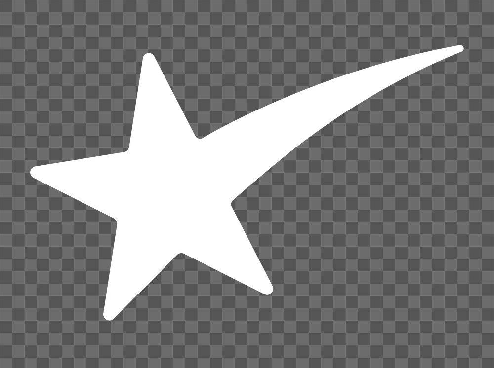 White shooting star icon png bold shape, transparent background