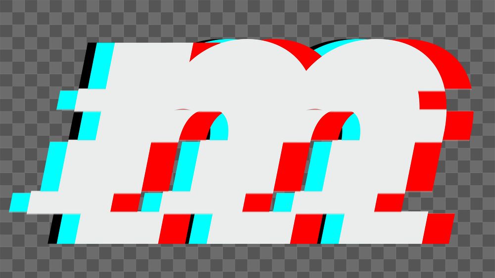 Letter m png glitch alphabet, transparent background
