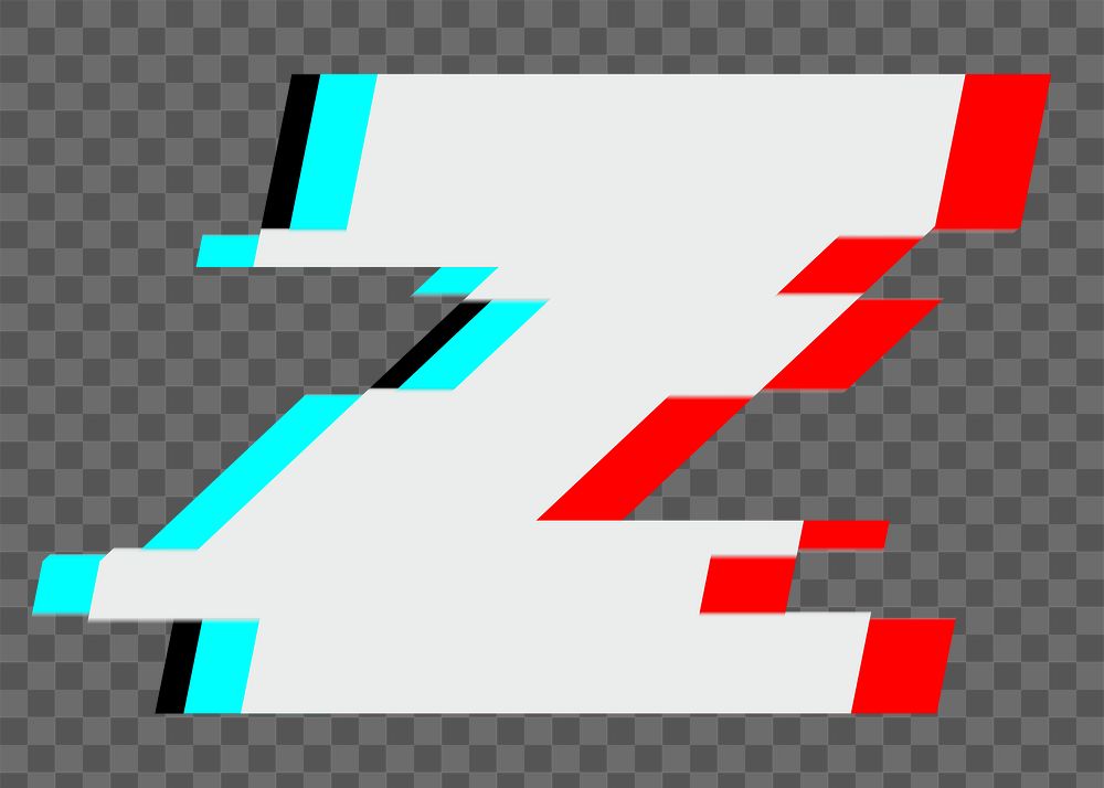 Letter z png glitch alphabet, transparent background