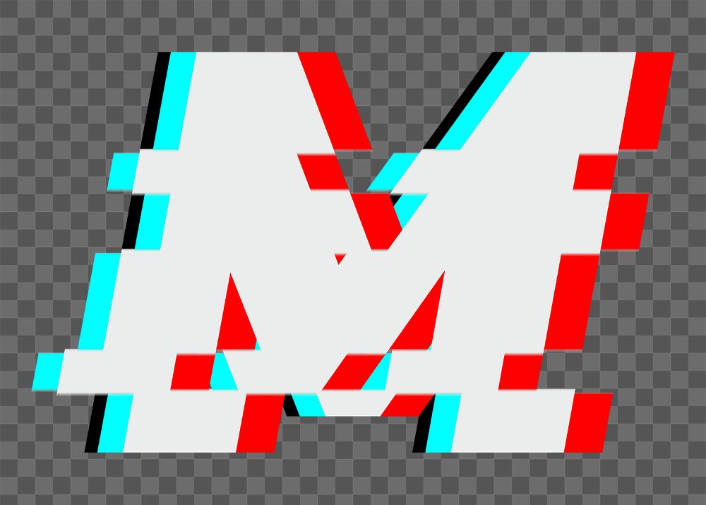 Letter M png glitch alphabet, transparent background