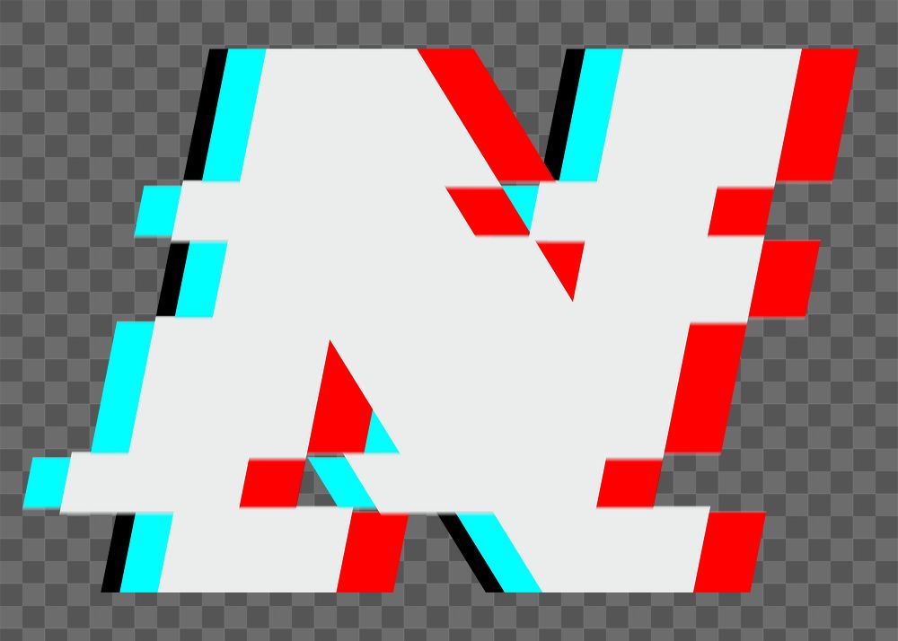 Letter N png glitch alphabet, transparent background