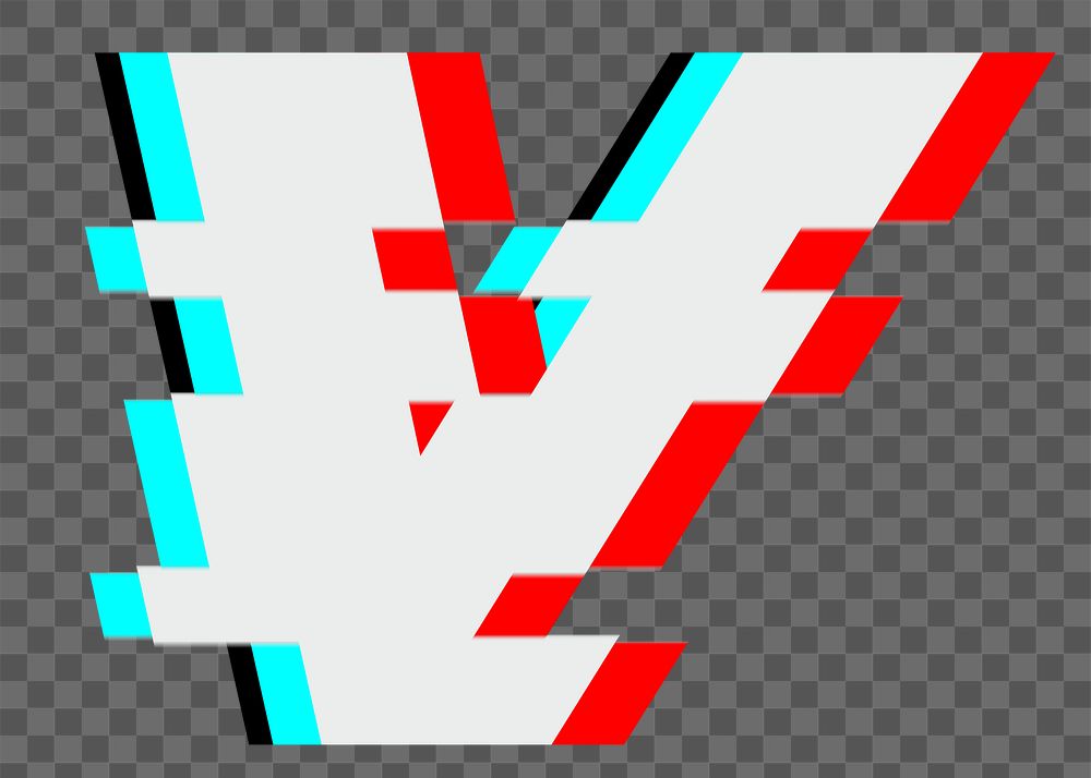 Letter V png glitch alphabet, transparent background