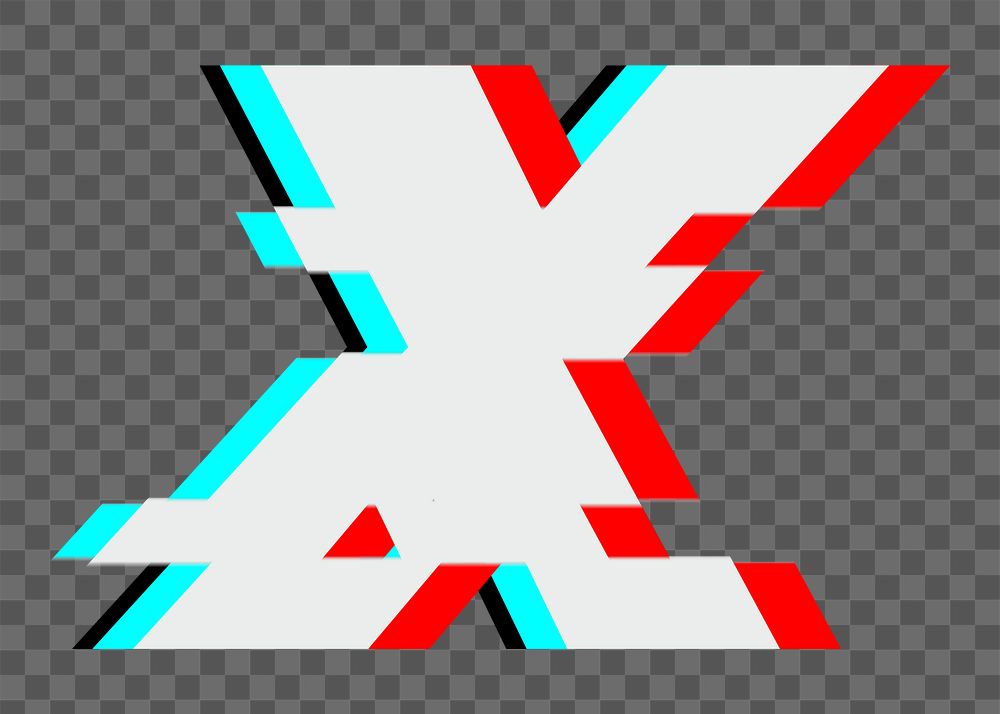 Letter X png glitch alphabet, transparent background
