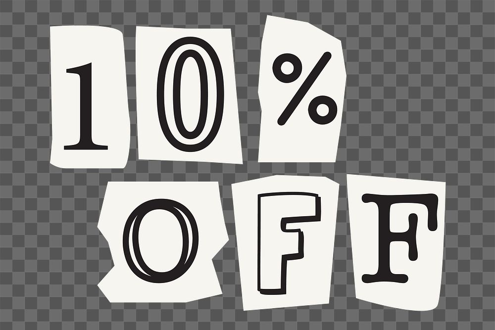 10% off  png word in black&white papercut, transparent background
