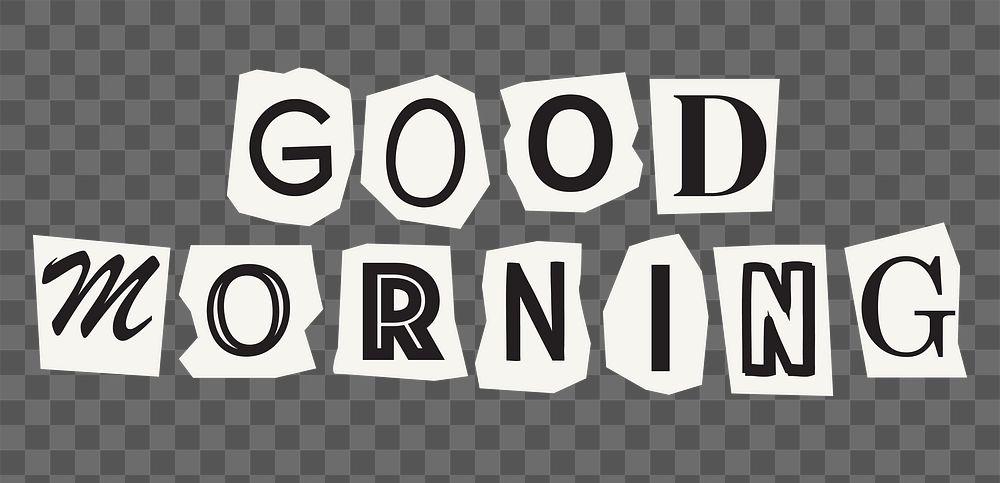 Good morning  png word in black&white papercut, transparent background