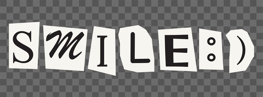 Smile  png word in black&white papercut, transparent background