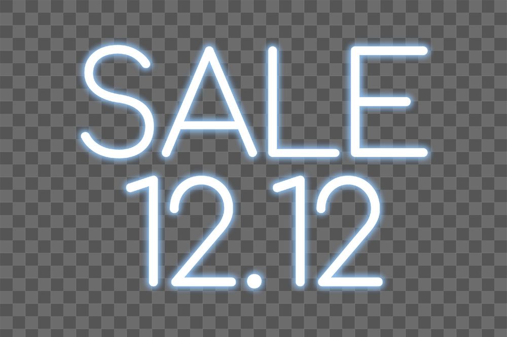 Sale 12.12 png blue neon word, transparent background