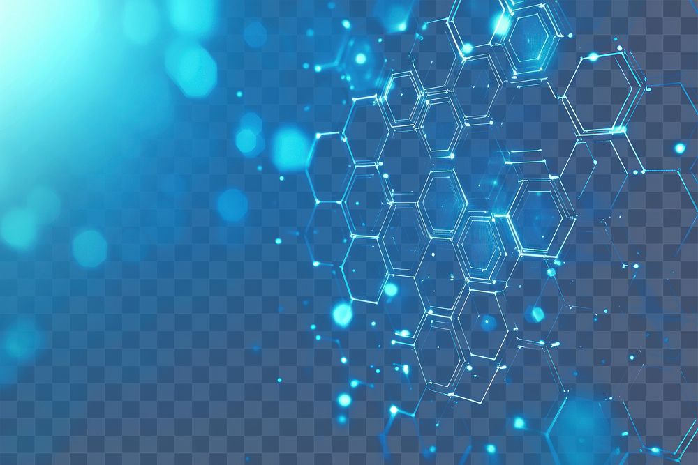 PNG Blue background with hexagons and digital connections pattern light futuristic.