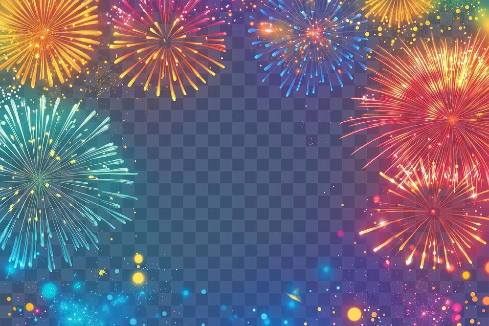 PNG Colorful fireworks frame background lights night.