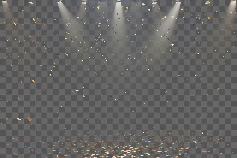 PNG A black background with spotlights shining down confetti lighting backdrop.