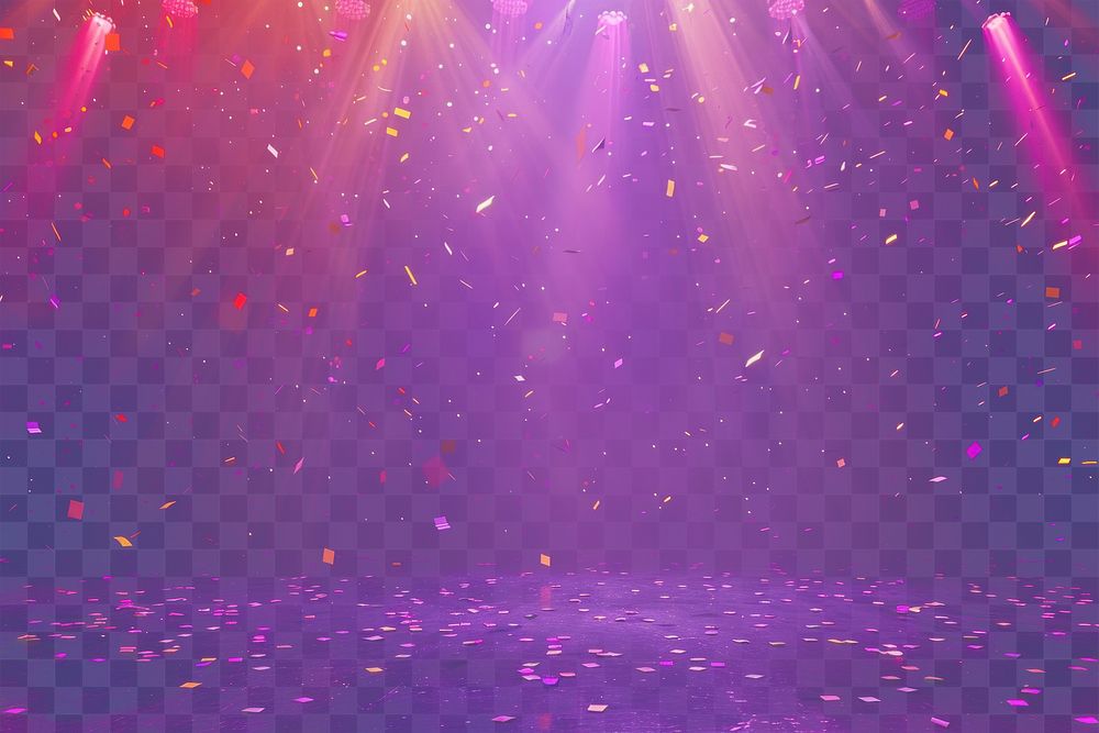 PNG A purple background with spotlights shining down confetti backdrop falling.