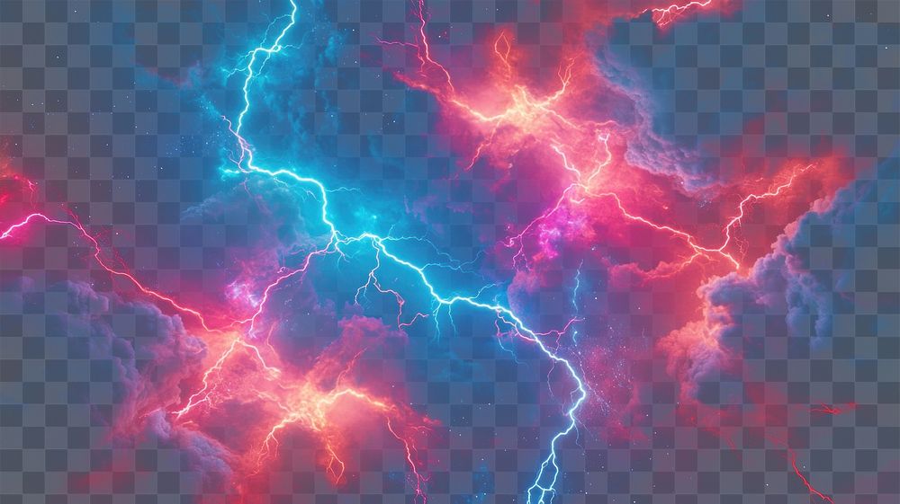 PNG Lightning bolts storm vibrant clouds.