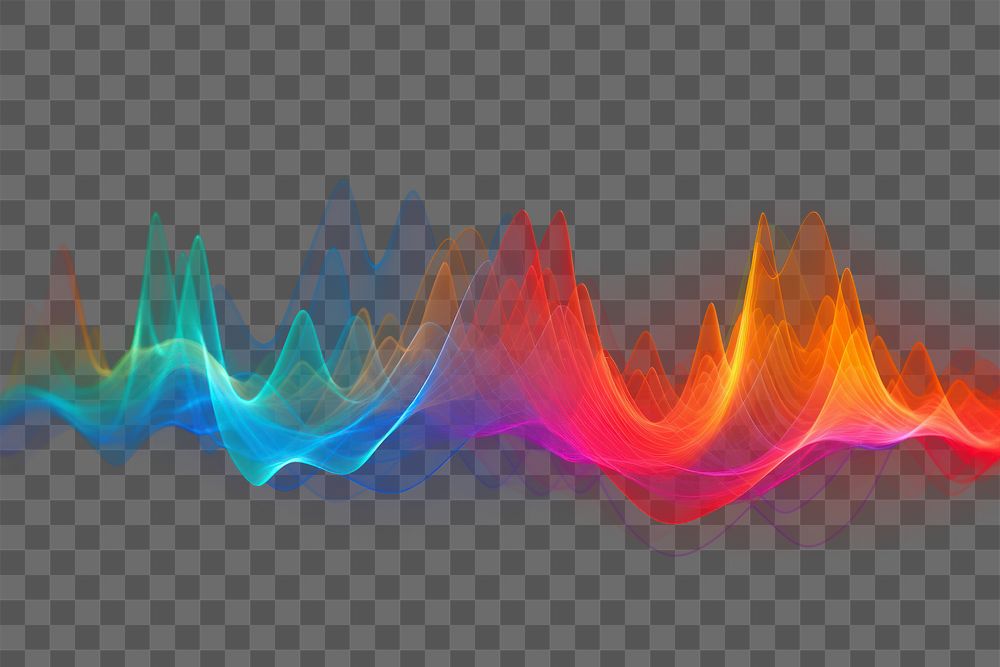 PNG Multi colored sound wave pattern light illuminated.