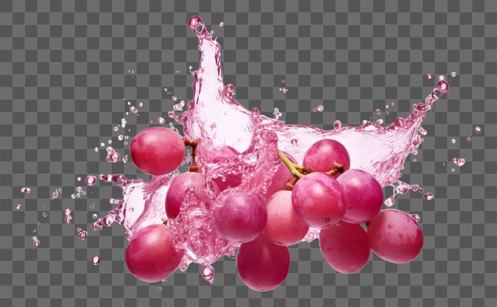 PNG  Grapes with pink splash balloon falling macro photography.