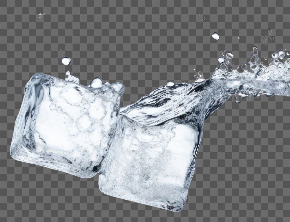 PNG  Ice cube with splash falling white background refreshment.